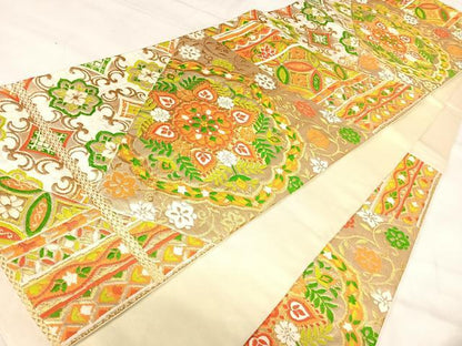 平和屋着物◎六通柄袋帯　唐織　正倉院花文　金糸　正絹　逸品　AABJ0530yx