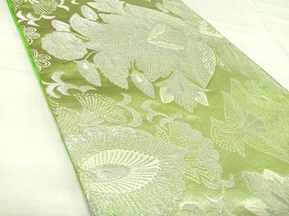 平和屋着物◎六通柄袋帯　更紗花文　銀糸　正絹　逸品　AABJ0532yx
