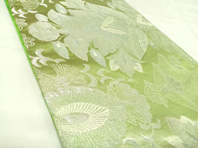 平和屋着物◎六通柄袋帯　更紗花文　銀糸　正絹　逸品　AABJ0532yx