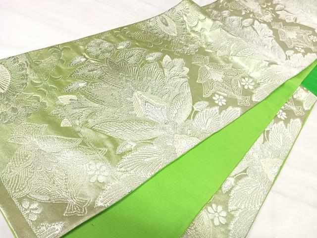 平和屋着物◎六通柄袋帯　更紗花文　銀糸　正絹　逸品　AABJ0532yx