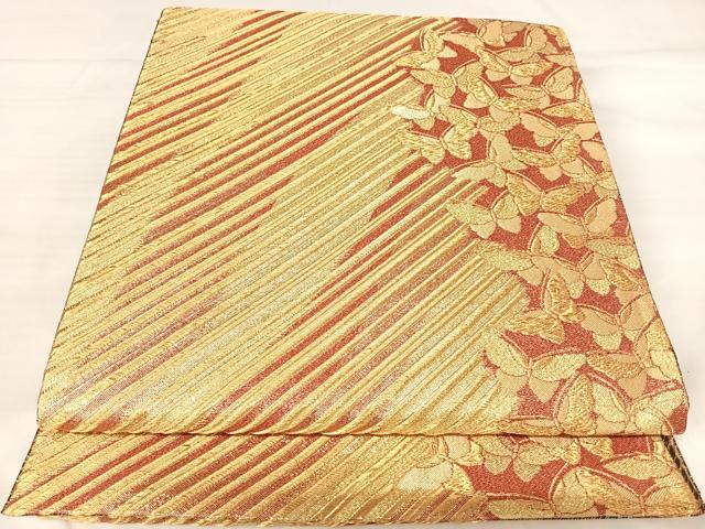 平和屋着物◎両面全通柄袋帯　舞蝶文　金糸　正絹　逸品　AABJ0533yx