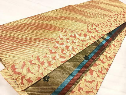 平和屋着物◎両面全通柄袋帯　舞蝶文　金糸　正絹　逸品　AABJ0533yx