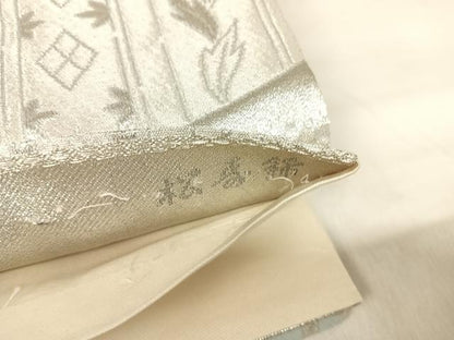 平和屋着物◎六通柄袋帯　鳳凰更紗花文　プラチナ銀箔二重織　松寿錦　正絹　逸品　AABJ0536yx