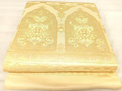 平和屋着物◎六通柄袋帯　洋花文　金糸　正絹　逸品　AABJ0539yx