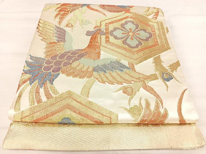 平和屋着物◎六通柄袋帯　鳳凰亀甲花文　金糸　正絹　逸品　AABJ0541yx