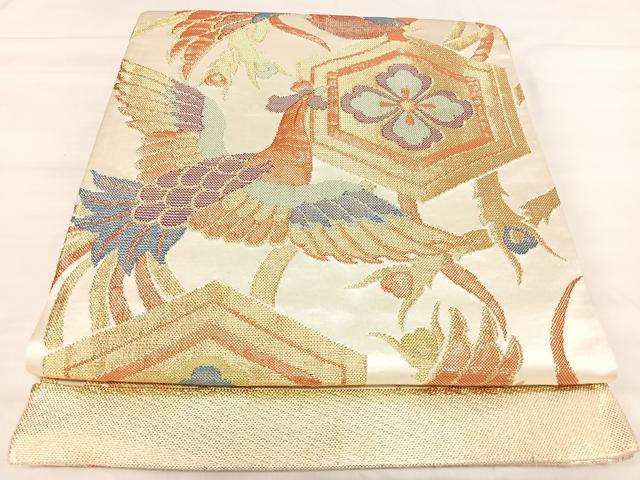 平和屋着物◎六通柄袋帯　鳳凰亀甲花文　金糸　正絹　逸品　AABJ0541yx