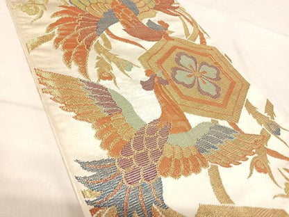 平和屋着物◎六通柄袋帯　鳳凰亀甲花文　金糸　正絹　逸品　AABJ0541yx