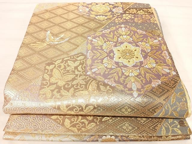 平和屋着物◎佐賀錦　六通柄袋帯　更紗草花文　金糸　正絹　逸品　AABJ0546yx