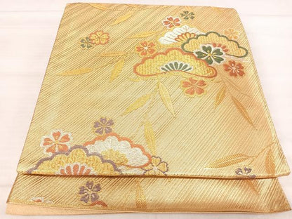 平和屋着物◎六通柄袋帯　花松文　金銀糸　正絹　逸品　AABJ0547yx