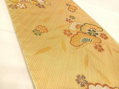 平和屋着物◎六通柄袋帯　花松文　金銀糸　正絹　逸品　AABJ0547yx