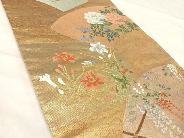 平和屋着物◎六通柄袋帯　唐織　地紙草花文　金糸　正絹　逸品　AABJ0548yx