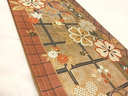 平和屋着物◎六通柄袋帯　唐織　舞桜文　金糸　正絹　逸品　AABJ0550yx