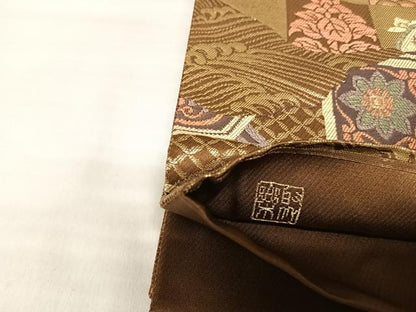平和屋着物◎京の名門　じゅらく謹製　六通柄袋帯　花鳥文　金糸　正絹　逸品　AABJ0551yx