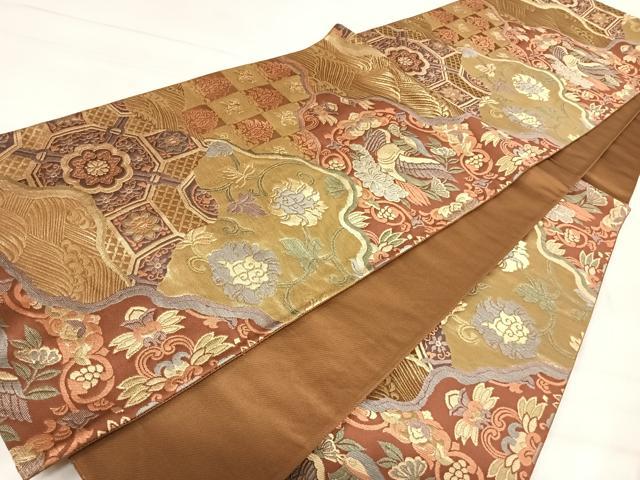 平和屋着物◎京の名門　じゅらく謹製　六通柄袋帯　花鳥文　金糸　正絹　逸品　AABJ0551yx