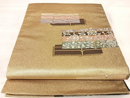 平和屋着物◎西陣　六通柄袋帯　花唐草文　優美　金銀糸　正絹　逸品　AABJ0553yx