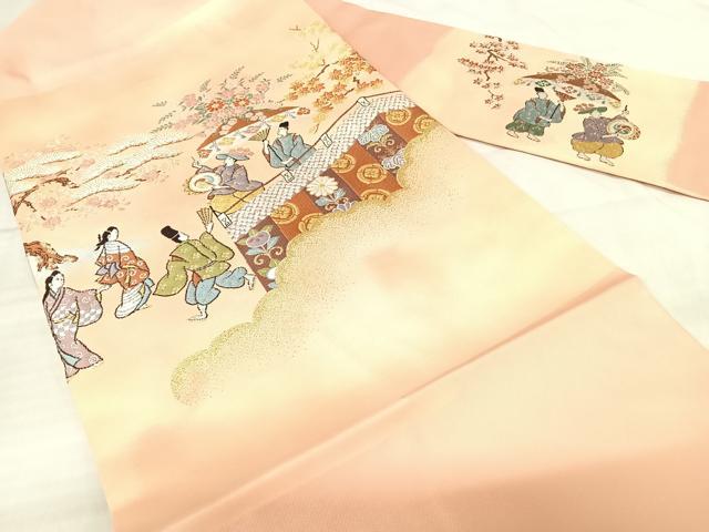 平和屋着物◎九寸名古屋帯　唐織　人物風景文　金糸　正絹　逸品　AABJ0556yx