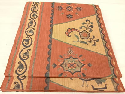 平和屋着物◎六通柄袋帯　大島好み　花鳥文　正絹　逸品　AABJ0560yx