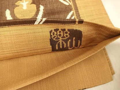 平和屋着物◎六通柄袋帯　楽山　花鳥文　正絹　逸品　AABJ0565yx