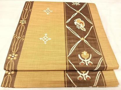 平和屋着物◎六通柄袋帯　楽山　花鳥文　正絹　逸品　AABJ0565yx