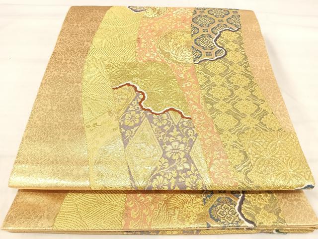 平和屋着物◎六通柄袋帯　鬘帯花文　金糸　正絹　逸品　AABJ0567yx