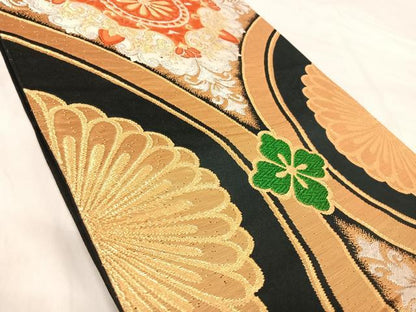 平和屋着物◎六通柄袋帯　唐織　飾花文　黒地　金銀糸　正絹　逸品　AABJ0570yx