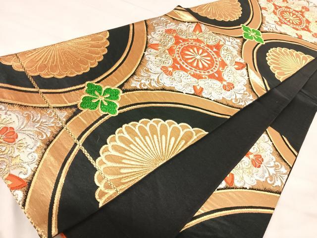 平和屋着物◎六通柄袋帯　唐織　飾花文　黒地　金銀糸　正絹　逸品　AABJ0570yx