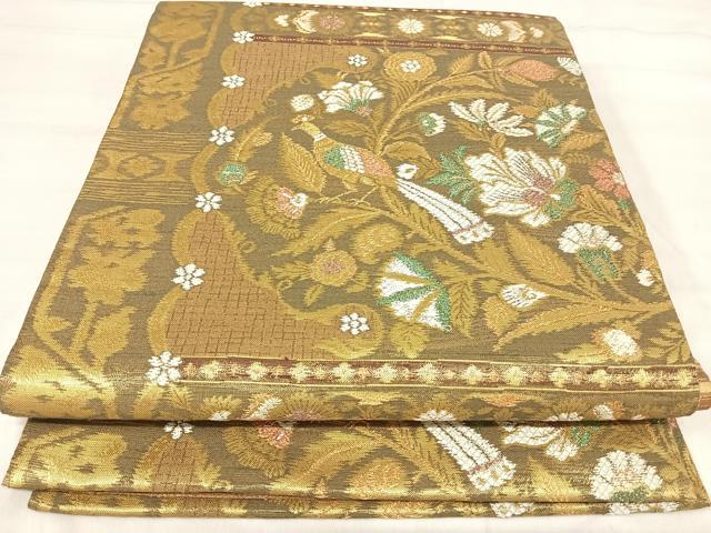 平和屋着物◎六通柄袋帯　唐織　絹襷織　更紗花文　金糸　正絹　逸品　AABJ0572yx