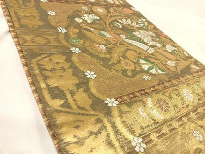 平和屋着物◎六通柄袋帯　唐織　絹襷織　更紗花文　金糸　正絹　逸品　AABJ0572yx