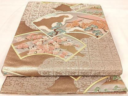 平和屋着物◎六通柄袋帯　唐織　地紙風景文　金銀糸　正絹　逸品　AABJ0573yx
