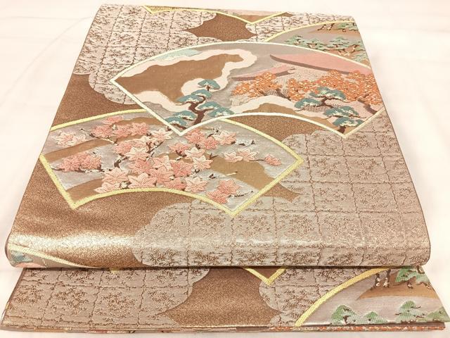 平和屋着物◎六通柄袋帯　唐織　地紙風景文　金銀糸　正絹　逸品　AABJ0573yx