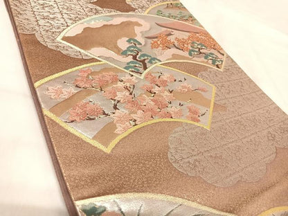 平和屋着物◎六通柄袋帯　唐織　地紙風景文　金銀糸　正絹　逸品　AABJ0573yx
