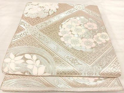 平和屋着物◎六通柄袋帯　唐織　花丸天井文　銀糸　正絹　逸品　AABJ0579yx