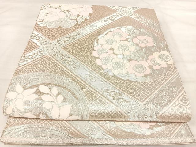 平和屋着物◎六通柄袋帯　唐織　花丸天井文　銀糸　正絹　逸品　AABJ0579yx