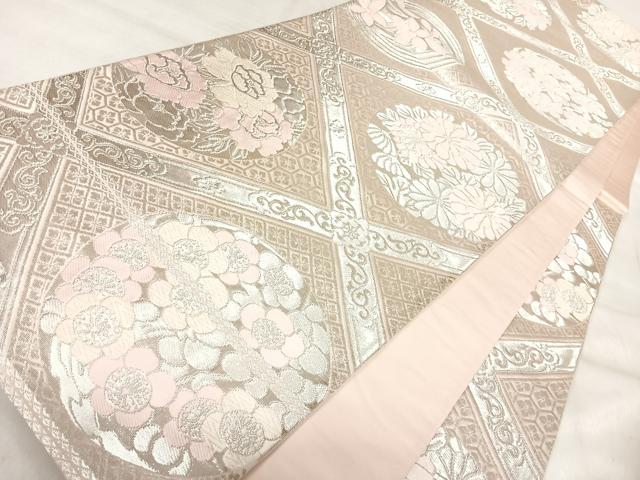 平和屋着物◎六通柄袋帯　唐織　花丸天井文　銀糸　正絹　逸品　AABJ0579yx