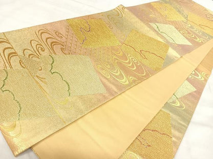 平和屋着物◎六通柄袋帯　色紙重ね文　金糸　正絹　逸品　AABJ0590yx