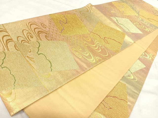 平和屋着物◎六通柄袋帯　色紙重ね文　金糸　正絹　逸品　AABJ0590yx