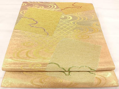 平和屋着物◎六通柄袋帯　色紙重ね文　金糸　正絹　逸品　AABJ0590yx