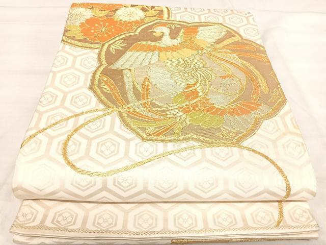 平和屋着物◎六通柄袋帯　鏡裏花鳥文　金糸　正絹　逸品　AABJ0615yx
