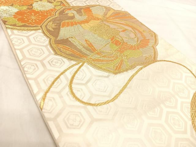 平和屋着物◎六通柄袋帯　鏡裏花鳥文　金糸　正絹　逸品　AABJ0615yx