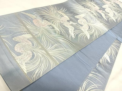 平和屋着物◎六通柄袋帯　唐織　鳳凰　銀糸　正絹　逸品　AABJ0638yx