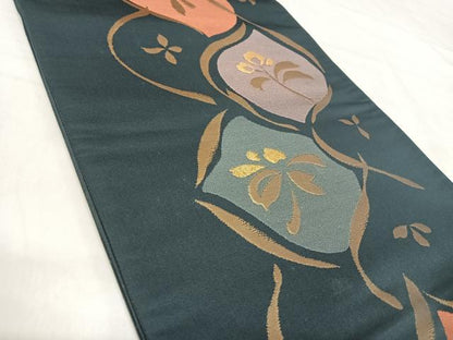 平和屋着物◎六通柄袋帯　舞花文　金糸　正絹　逸品　AABJ0639yx