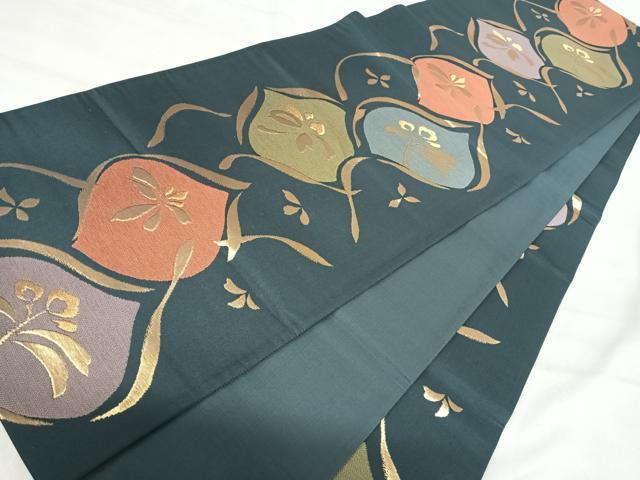 平和屋着物◎六通柄袋帯　舞花文　金糸　正絹　逸品　AABJ0639yx
