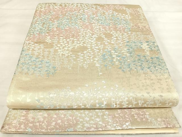 平和屋着物◎六通柄袋帯　唐織　花の里　銀糸　正絹　逸品　AABJ0640yx