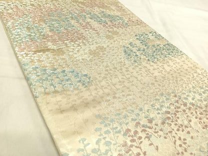 平和屋着物◎六通柄袋帯　唐織　花の里　銀糸　正絹　逸品　AABJ0640yx