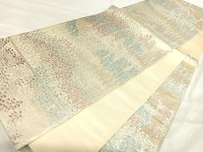平和屋着物◎六通柄袋帯　唐織　花の里　銀糸　正絹　逸品　AABJ0640yx