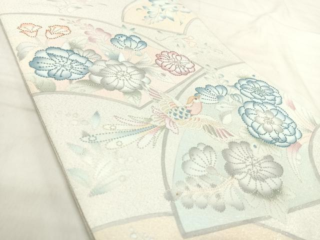 平和屋着物◎中国三大刺繍　相良刺繍　綴れ　太鼓柄袋帯　辻が花　地紙花鳥文　銀糸　正絹　逸品　AABJ0641yx