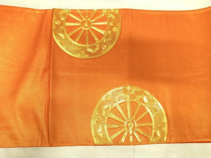 平和屋着物◎太鼓柄袋帯　駒刺繍　御所車花文　正絹　逸品　AABJ0642yx