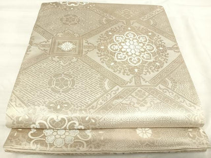 平和屋着物◎六通柄袋帯　蜀江花文　銀糸　正絹　逸品　AABJ0643yx