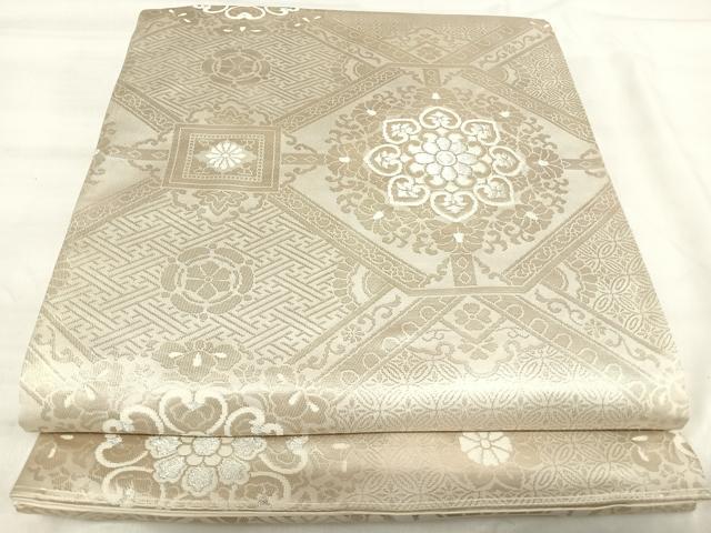平和屋着物◎六通柄袋帯　蜀江花文　銀糸　正絹　逸品　AABJ0643yx