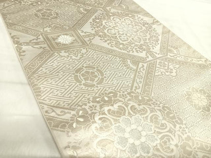 平和屋着物◎六通柄袋帯　蜀江花文　銀糸　正絹　逸品　AABJ0643yx